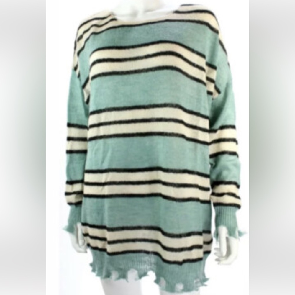 Easel Los Angeles Teal Striped Sweater